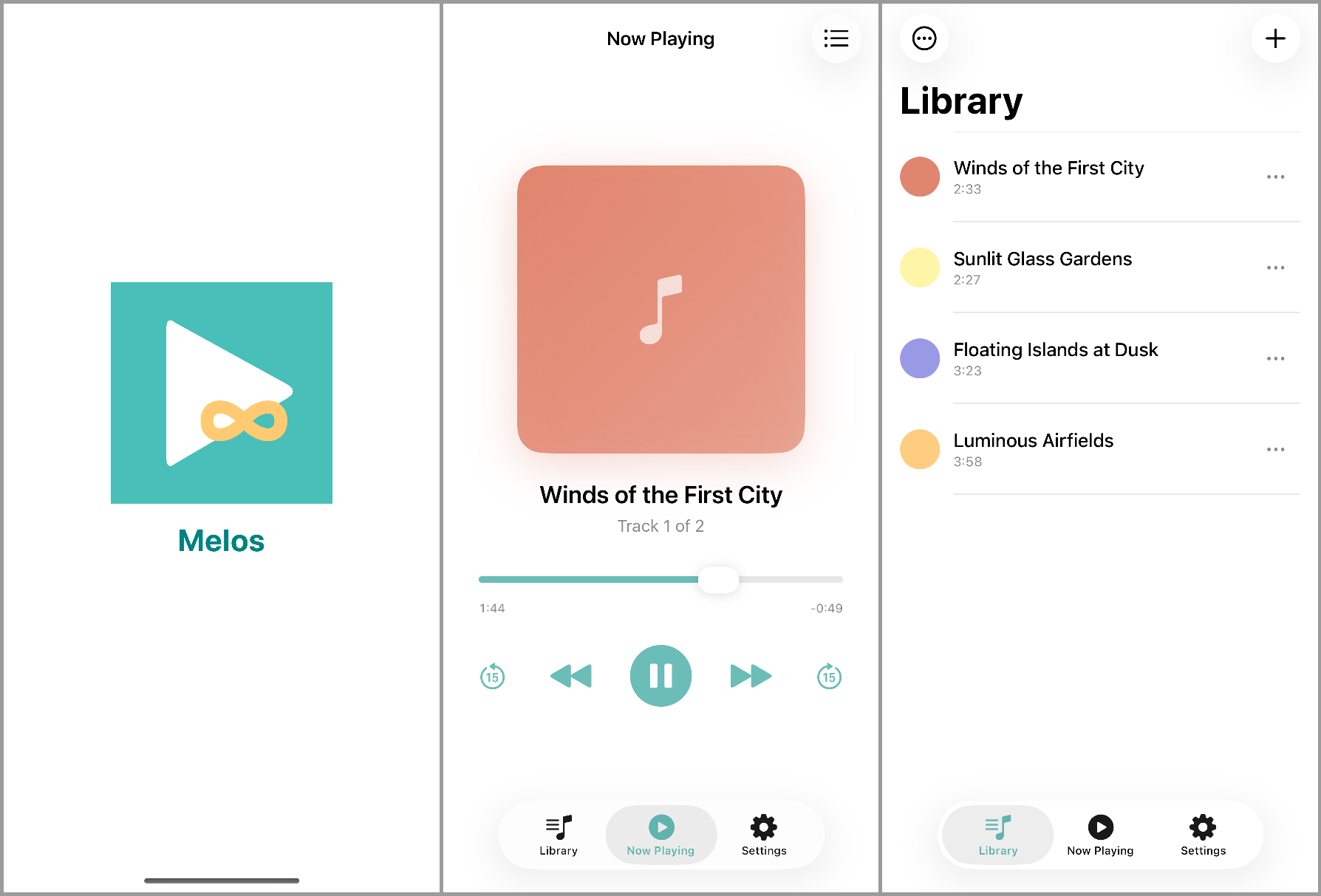 Melos iPhone music player screenshots
