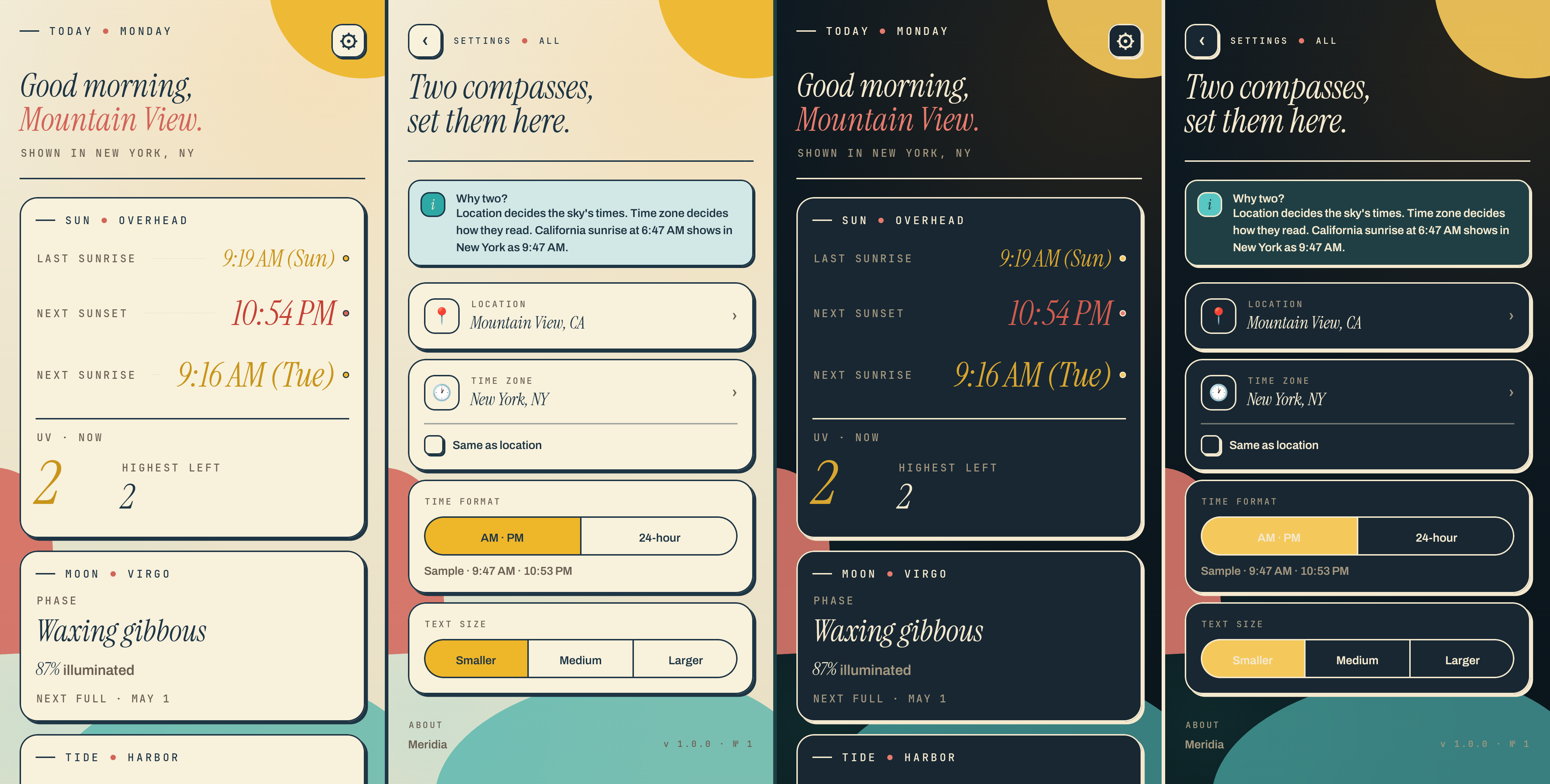 Meridia Android and iPhone sunrise app screenshots